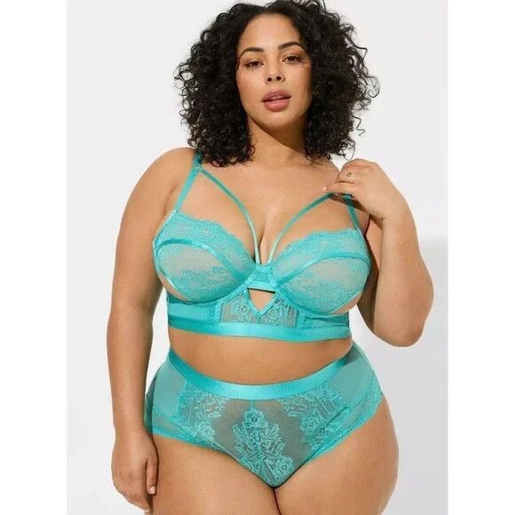 NWT Torrid Retro Ribbon Cutout Longline Bra in Baltic Blue 4X / 26 Plus - Picture 3 of 5